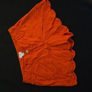 Coral Embroidered Scalloped Hem Shorts